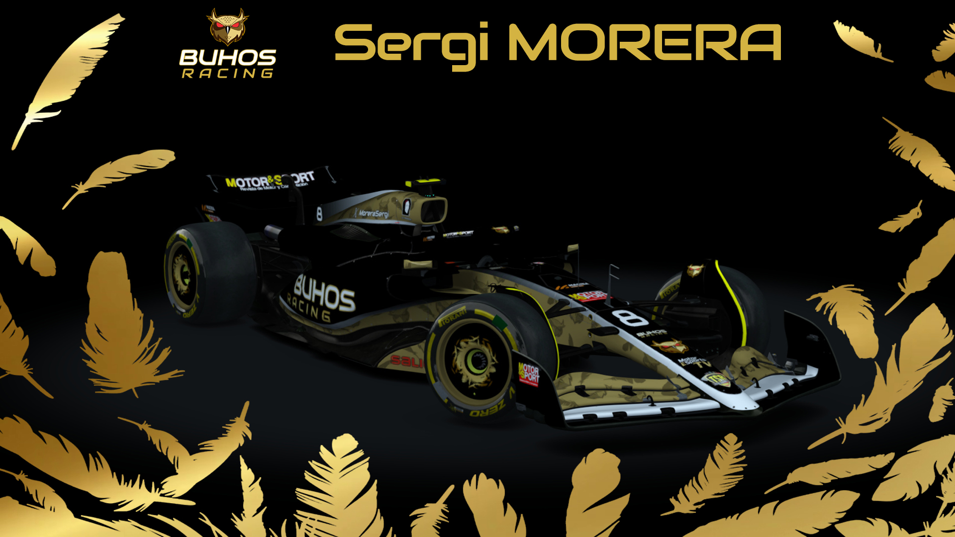 VRC Formula Alpha 2023, skin Buhos_Racing_Sergi_Morera
